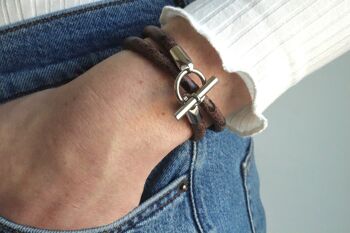 Bracelet cuir marron foncé style Hermès acier 3