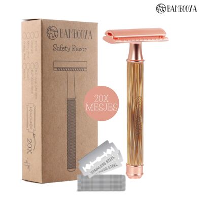 Bambooya Sicherheitsrasierer + 20 Rasierklingen – Bamboo Rose