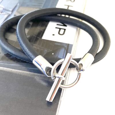 Armband Leder dunkelblau Hermes Stil Stahl