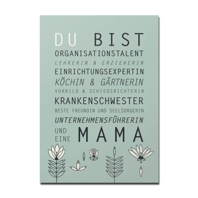 Carte postale "Tu es maman", verte