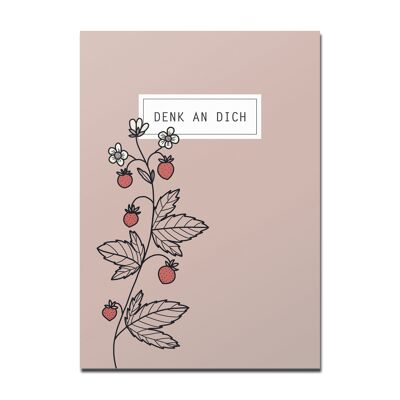 Postcard "Think of yourself", wild strawberry