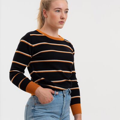Knitted sweater Anoka black with fine stripes made of organic cotton