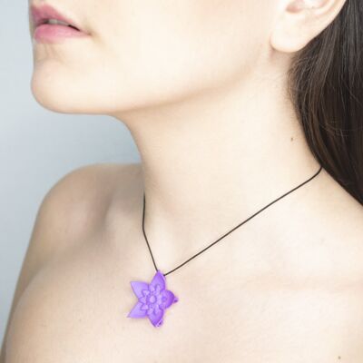 Single Flower Pendant - Dahlia - Lilac/Black cord