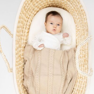 COUVERTURE EN MAILLE POUR BÉBÉ, 100% COTON BEIGE