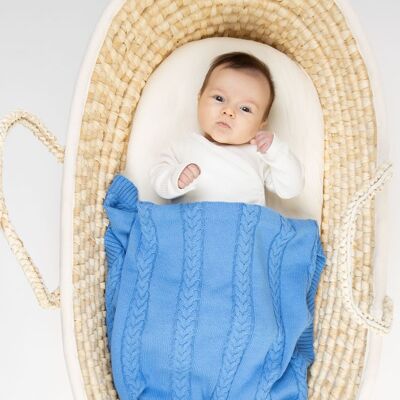 Knitted baby blanket, 100% cotton blue