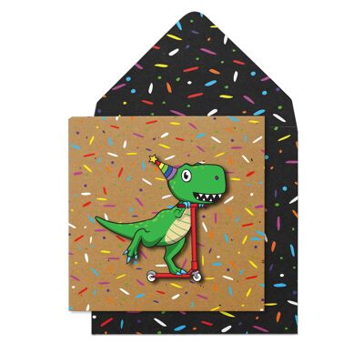 Dinosaur on Scooter Birthday Card