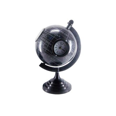 Globe - avec horloge - Métal - Décoration d'intérieur - Noir/Blanc - Hauteur 46 cm