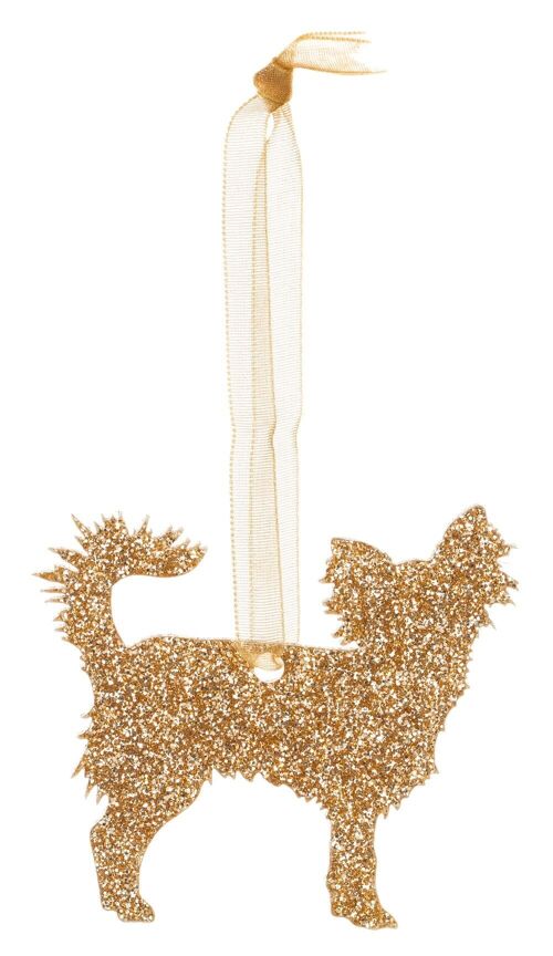 Glitter Longhaired Chihuahua Christmas Decoration