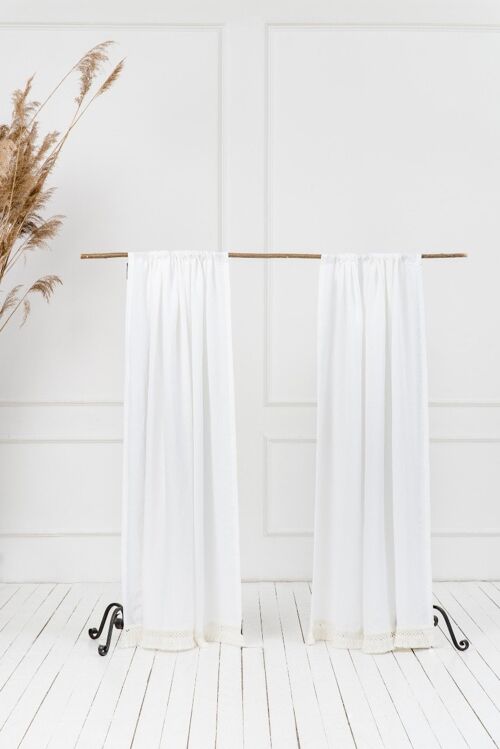 Linen Rod Pocket Curtains Panel with Macrame