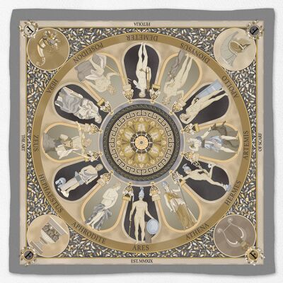 The Olympian Gods 100% silk twill scarf  - Grey-Beige