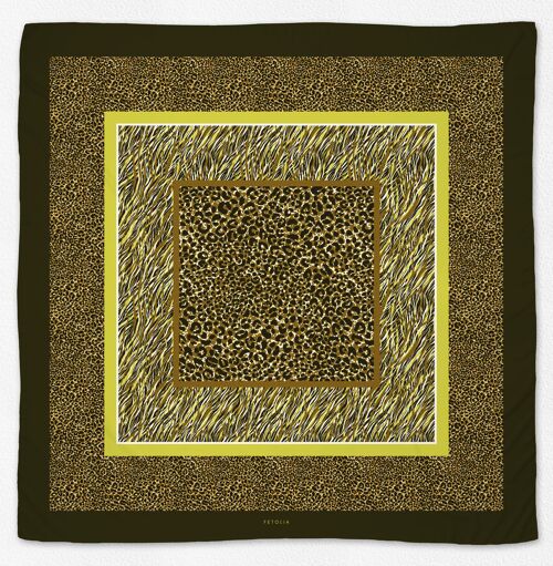 Animal Print  silk scarf  twill - Olive-Lime 90*90 cm