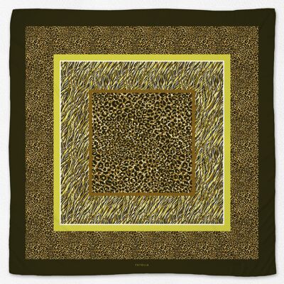 Animal Print  silk scarf  twill - Olive-Lime 90*90 cm