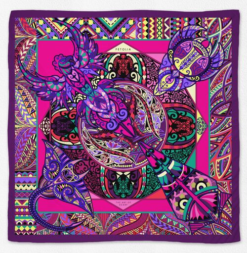 Power of Life  100% silk twill scarf - Purple