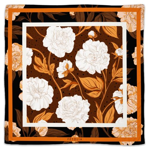 Paeώnia - Brown 100% silk scarf 90*90 cm