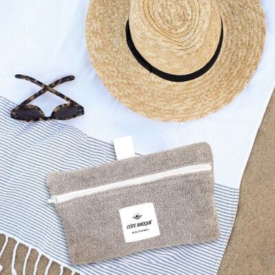 Terry Cloth Pouch - M - Gray / Taupe