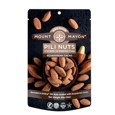 Slowly Sprouted and Dried Premium Pili Nuts (SloDry ™) with Ecuadorian Cocoa - 85g Stand Up Sachet