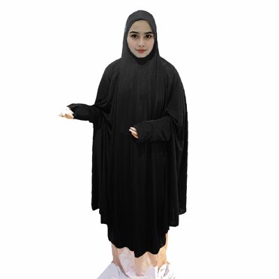 Abito da preghiera abaya sopra la testa hajj umrah signore donna ragazze jilbab burka vestito - NERO