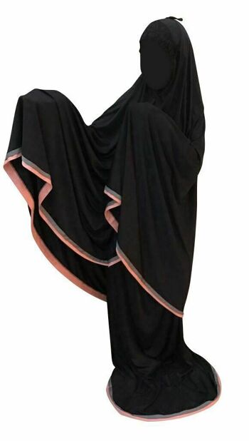 Telekung Black 2 pièces Lush Muslim Prayer Wear Long Hijab Khimar Umra Mukena - NOIR 1