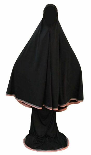Telekung Black 2 pièces Lush Muslim Prayer Wear Long Hijab Khimar Umra Mukena - NOIR 2