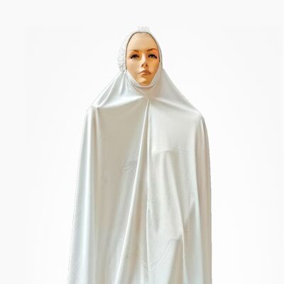 Telekung nero 2 pezzi Lussureggiante preghiera musulmana indossare lungo Hijab Khimar Umra Mukena -BIANCO