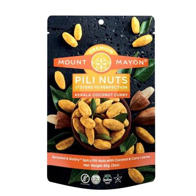 Premium Pili Nuts Sprouted and Slowly Dried (SloDry ™) in Kerala - Coconut and Curry Leaves - 85g Stand Up Sachet