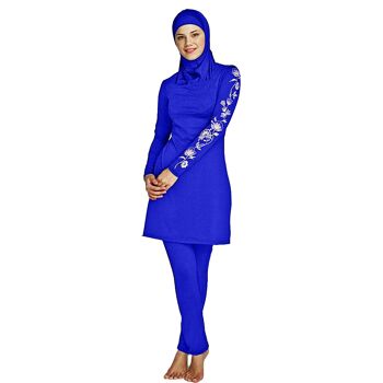 3 Pièce Femmes Manches Longues Musulman Couverture Complète Costumes Modeste Maillots De Bain Burkini Tête Islamique Dames Filles D'été Plage Doux Coulant Imperméable - BLEU 1