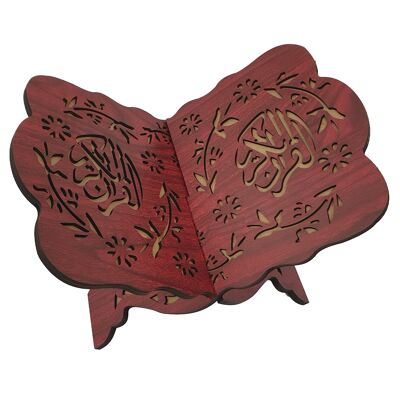 Hermoso soporte de libro de soporte de Corán prensado en madera Rehal patrón de caligrafía musulmana islámica