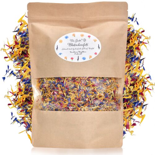 Getrocknetes Blütenkonfetti / Hochzeitskonfetti aus Korn- und Ringelblume mit Lavendel