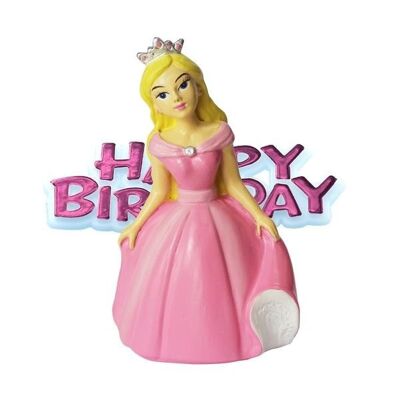 Décoration de gâteau en résine princesse et devise rose joyeux anniversaire
