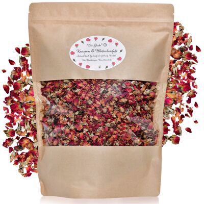Dried petal and bud confetti made from rose petals and buds