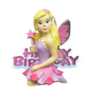 Fairy Resin Cake Topper & Pink Happy Birthday Motto