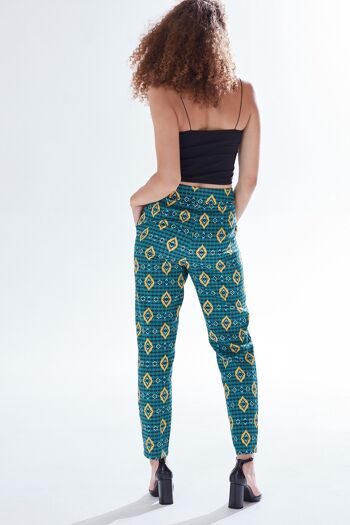 AW21/22-Pantalon de costume à imprimé africain Liquorish en vert, jaune et bleu marine-Taille Large 3