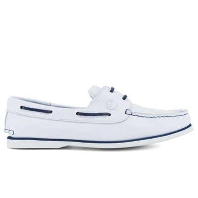 Men’s Boat Shoes Seajure Sauvage White and Navy Blue Leather