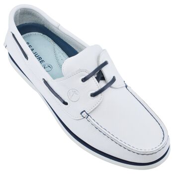 Chaussures Bateau Homme Seajure Sauvage Cuir Blanc et Bleu Marine 3