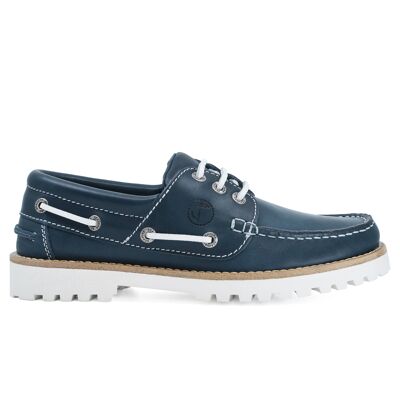 Chaussures Bateau Femme Seajure Sibang Cuir Bleu Marine et Blanc