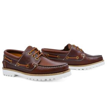 Chaussures Bateau Femme Seajure Alankuda Cuir Marron et Blanc 2