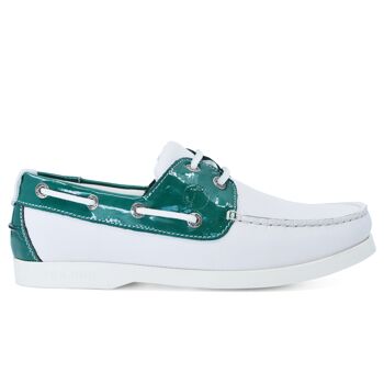 Chaussures Bateau Femme Seajure Gidaki Cuir Vert et Blanc 1