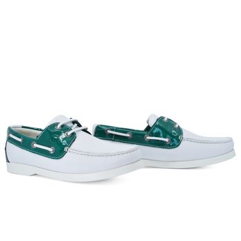 Chaussures Bateau Femme Seajure Gidaki Cuir Vert et Blanc 2