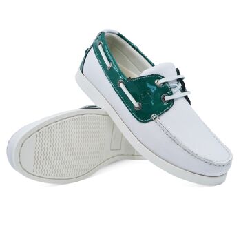 Chaussures Bateau Femme Seajure Gidaki Cuir Vert et Blanc 4