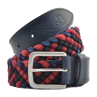 Cinturón de cuero y tela trenzada Seajure para hombre azul marino y rojo