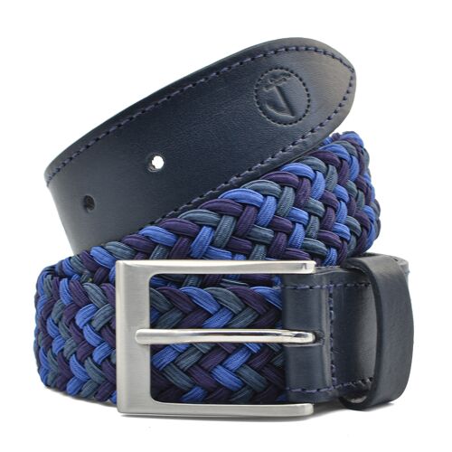 Men’s Seajure Elastic Braided Fabric and Leather Belt Navy Blue