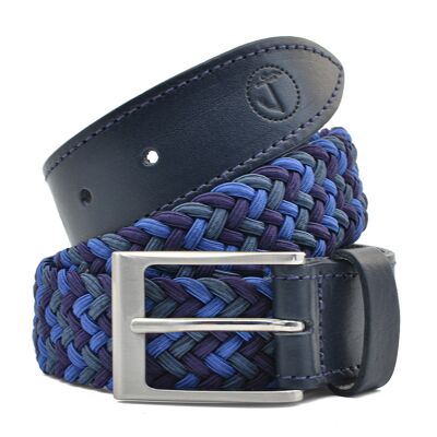 Cinturón de cuero y tela trenzada elástica Seajure para hombre azul marino