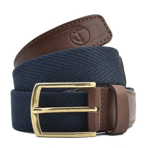 Men’s Seajure Canvas and Leather Belt Navy and Brown