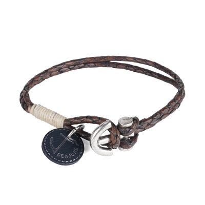 Pulsera Pitcairn de cuero trenzado doble Seajure marrón