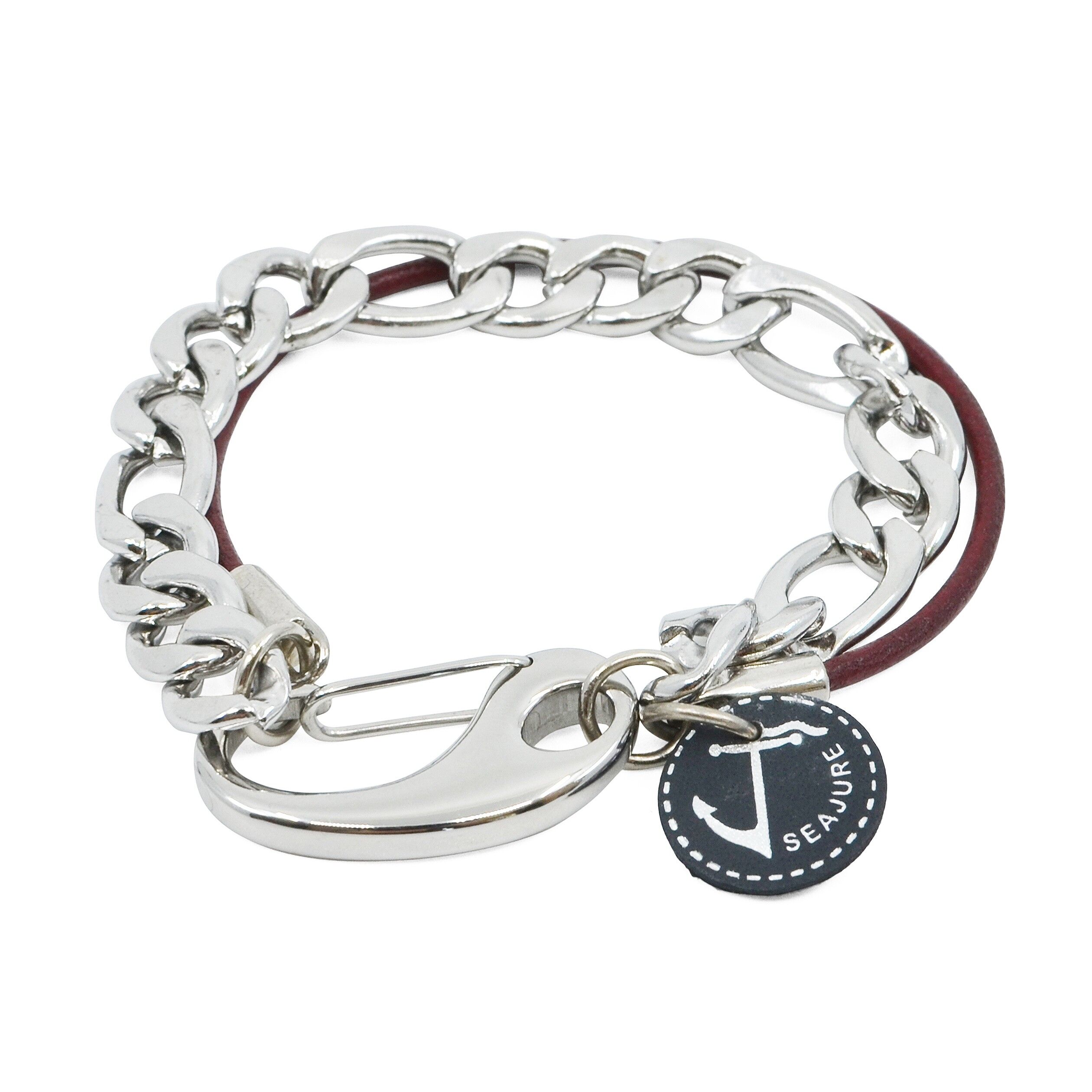 Seajure Kette und Leder Vanuatu Armband Bordeaux und Metallic