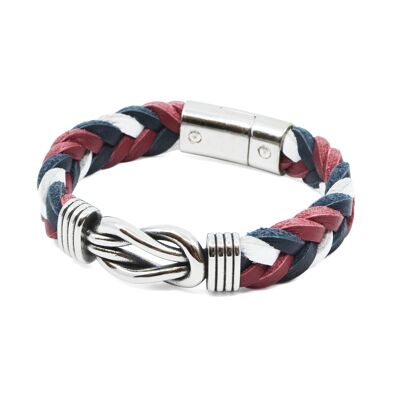 Bracelet Milos Cuir Tressé Seajure Blanc, Rouge et Bleu Marine