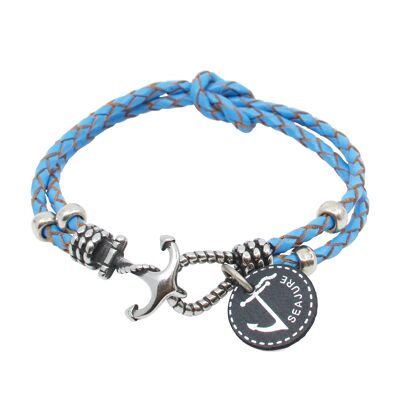 Bracelet Palawan en cuir tressé nautique Seajure bleu