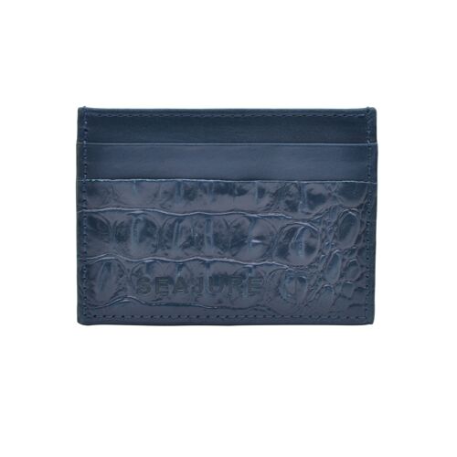 Seajure Navy Croc Embossed Leather Card Holder