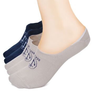 Lot de 5 chaussettes invisibles invisibles en coton Seajure avec talon en silicone antidérapant crème et bleu marine unisexe, pour hommes et femmes 1