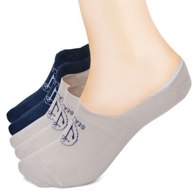 5 Pack Seajure Cotton No Show Low Cut Invisible Socks with non-slip silicone heel Cream and Navy Blue Unisex, for men and women